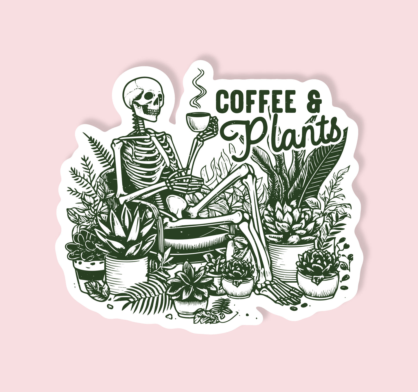 Coffee & Plants Skeleton Sticker